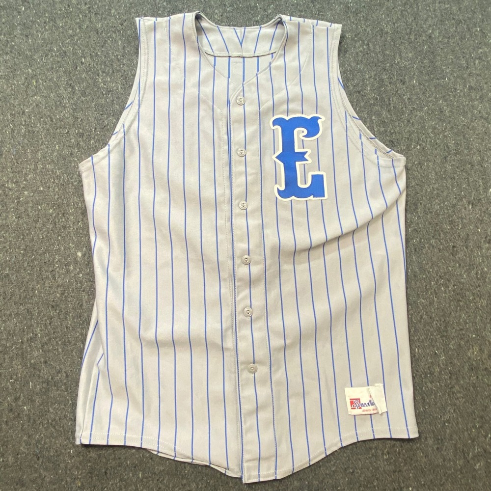 Speedline Baseball Jersey 40 Mens Grey Blue Pinstripe Sleeveless‎ Button Up 21 E